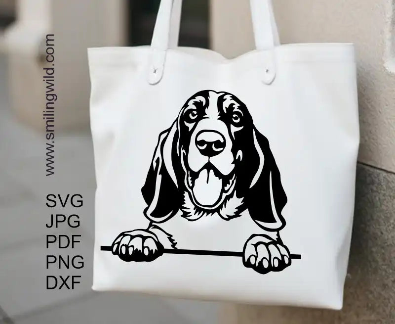 Preview of the PNG and svg Vector Clipart files included with the Basset Hound bundle, showcasing the laser cutting files of a smiling hunting dog breed