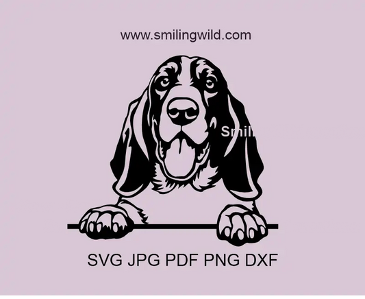 Basset Hound with a smiling face SVG PNG DXF clipart file of Peeking Dog Art collection. Vector graphic optimized for Cricut vinyl decals
