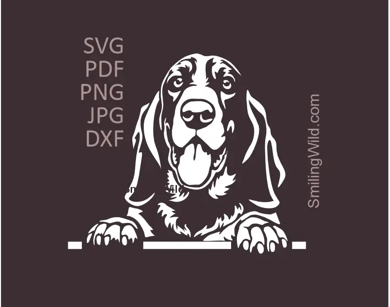 Peeking Basset Hound Dog SVG Clipart White Vector Graphic. Optimized for dark material and Cricut.