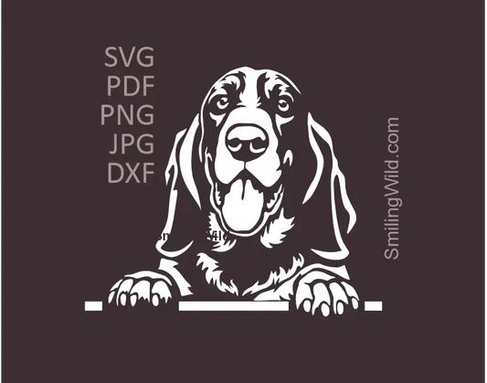 Peeking Basset Hound Dog SVG Clipart White Vector Graphic. Optimized for dark material and Cricut.