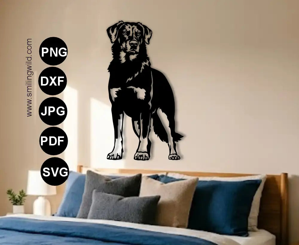 one (single) piece cut file of a beauceron svg and dxf vector art visualized as a metal wall decal