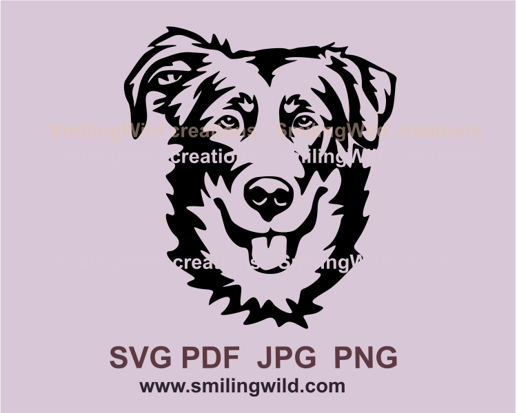 Smiling Beauceron stright looking in balck line art