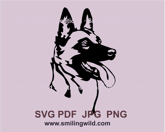 Belgian Malinois SVG, PNG face black clipart, alert Belgian Shepherd military dog digital design preview for Cricut, laser cutting, military dog rustic crafts