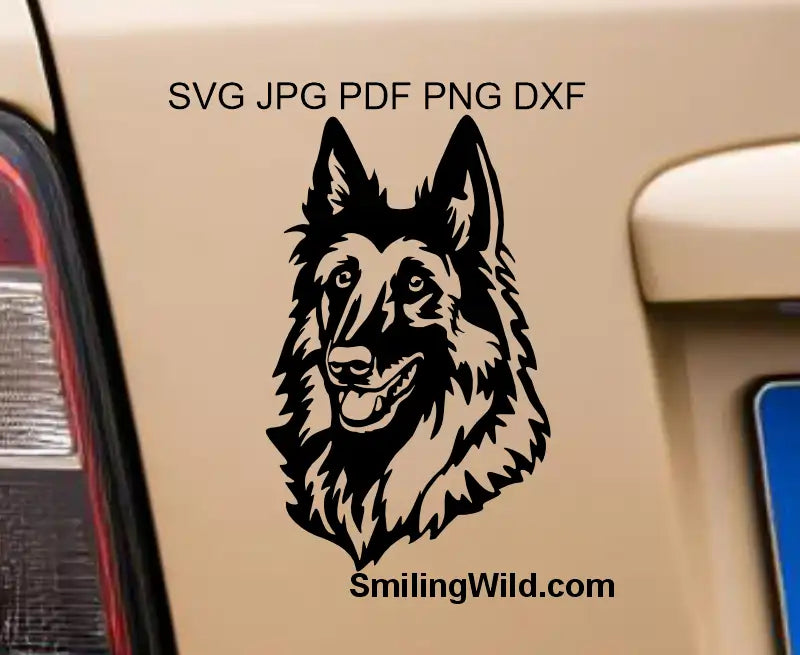 Belgian Shepherd Tervuren head portrait graphic made in SVG and PNG image preview forcricut and laser engraving