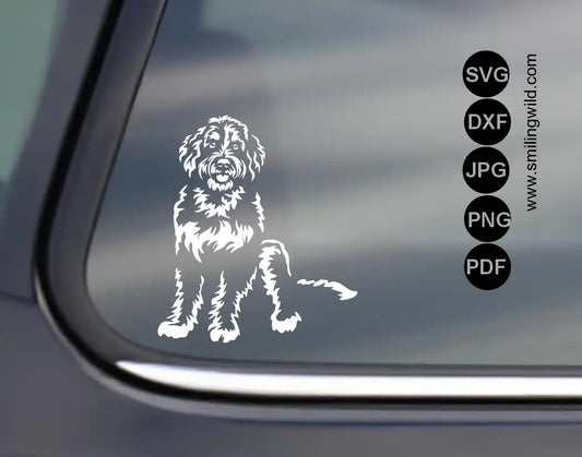 Digitally hand-drawn Bernedoodle full body DXF and SVG vector for vinyl cutting and  laser engraving.