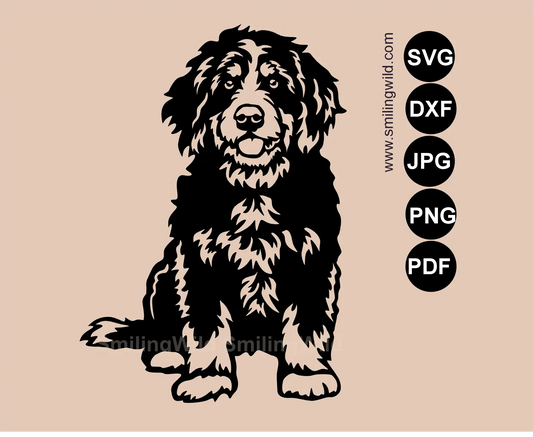Bernedoodle Dog SVG, png and dxf full body clipart and bridged vector art for metal wall art.