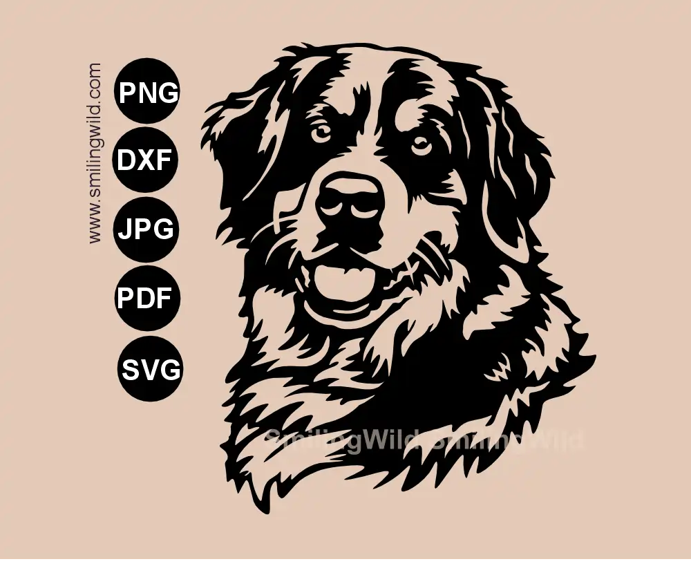 Bernese mountain dog smiling face svg dxf single piece cut file for metal wall art