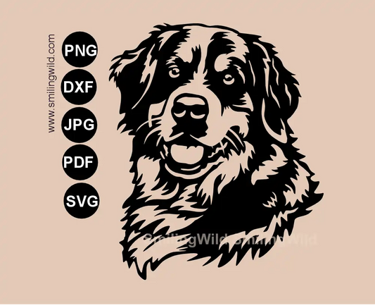 Bernese mountain dog smiling face svg dxf single piece cut file for metal wall art