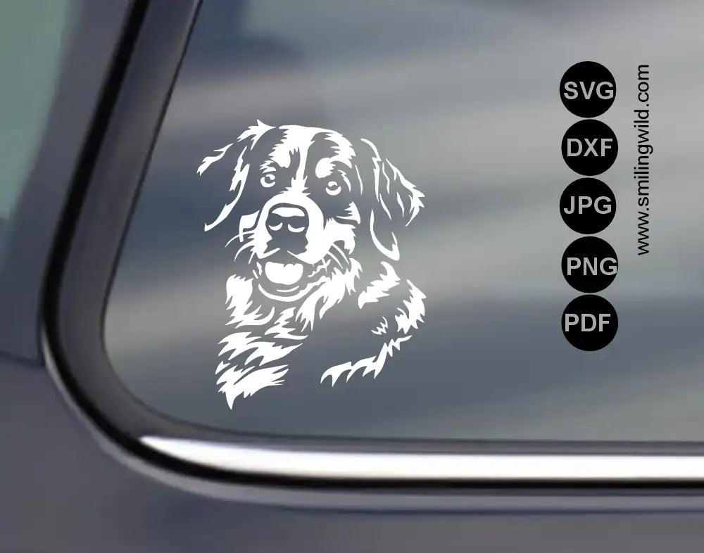 Bernese mountain dog face png and svg white decal design for professional vinyl cutting