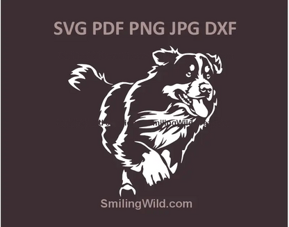 White SVG of a running Bernese Mountain Dog for Cricut and laser cutting