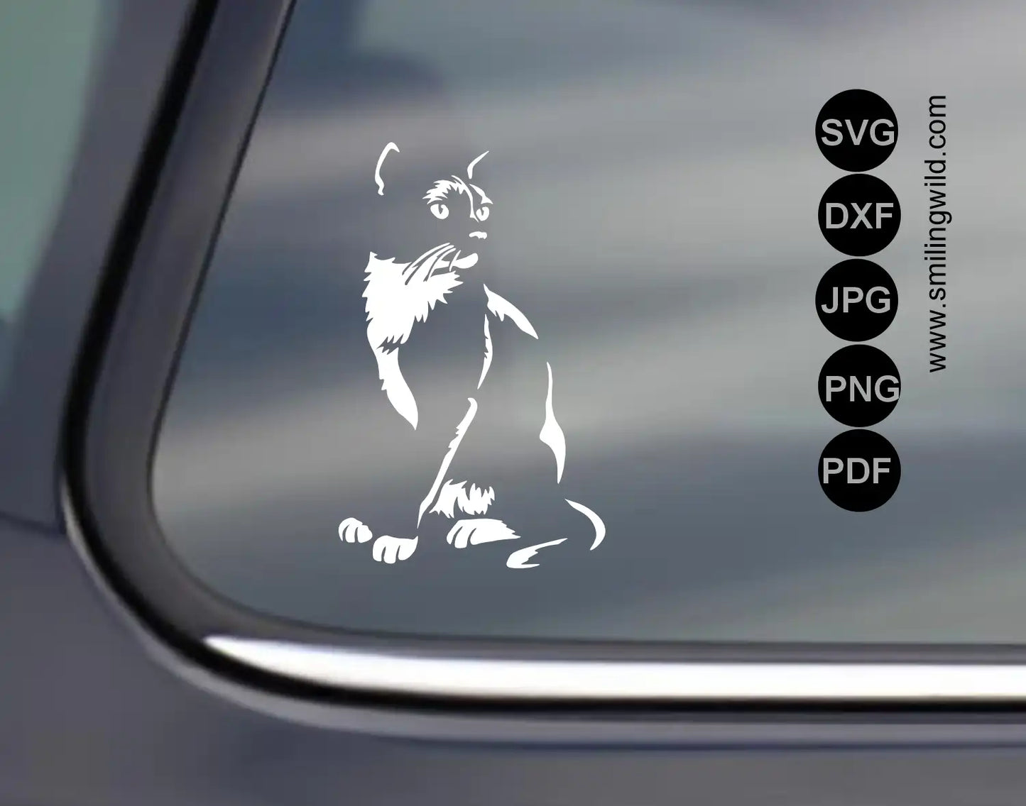 High-precision white vector clipart detailing the complete full-body contours and coat maps of a bi-color cat for CNC and Cricut cinyl cutting