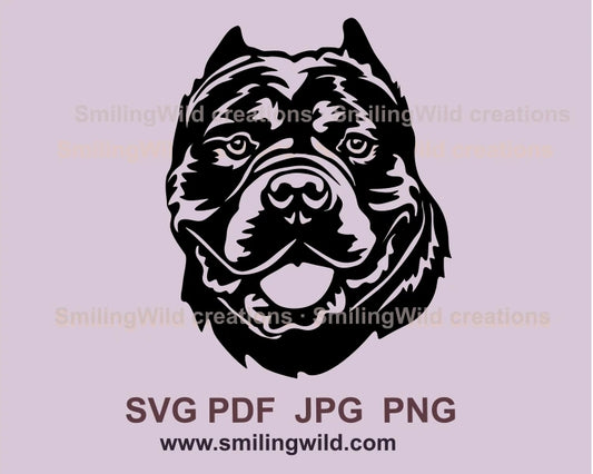 smiling black american bully dog in graphic style