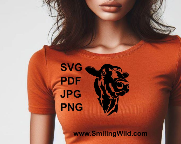 A t shirt application of Black Angus bull vector portrait SVG PNG clipart for precise craft projects