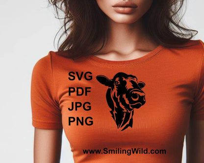 A t shirt application of Black Angus bull vector portrait SVG PNG clipart for precise craft projects