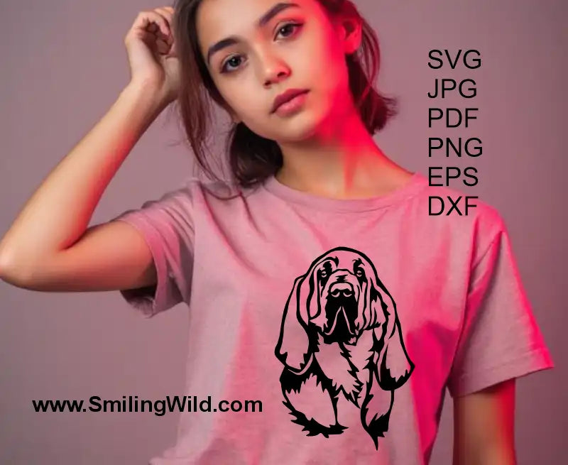 DXF, svg and png vector files of black Bloodhound dog head in a noble position— ideal for cutting machines