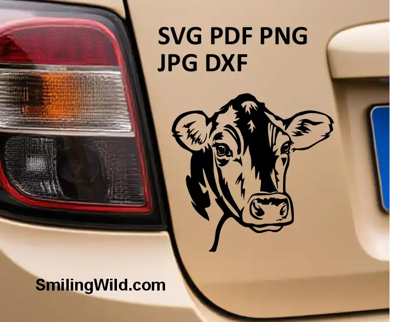 A car application of a Jersey cow clipart cuttable digital design for farm animal crafting and engraving