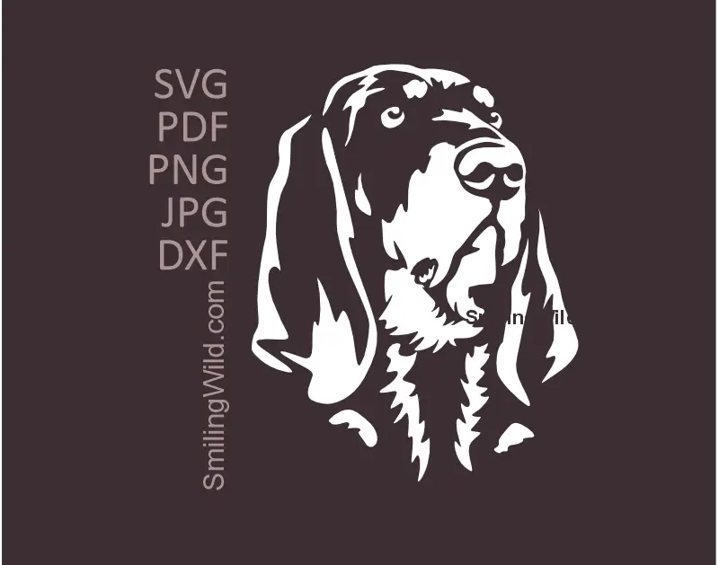 Black and Tan Coonhound SVG Clipart Dog White Vector Art. SVG, PNG and DXF clipart files Optimized for dark material and Cricut & laser cutting machines.