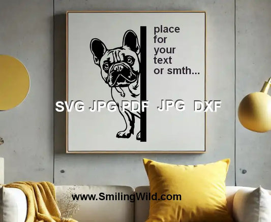 peeking Frenchie black and white dog corner clipart design