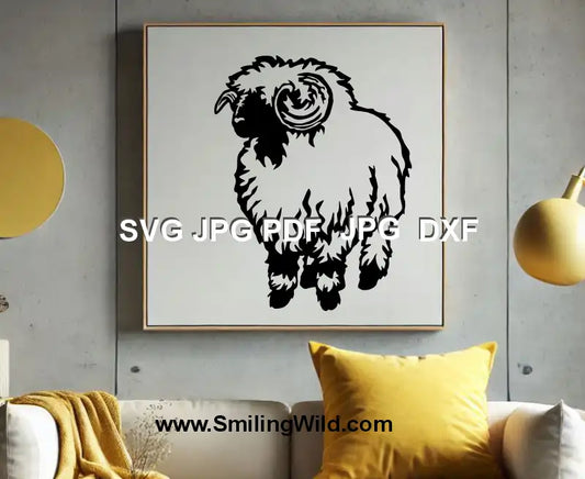 DXF and svg file of a realistic Valais Blacknose sheep – ready-to-cut vector for engraving machines in black color
