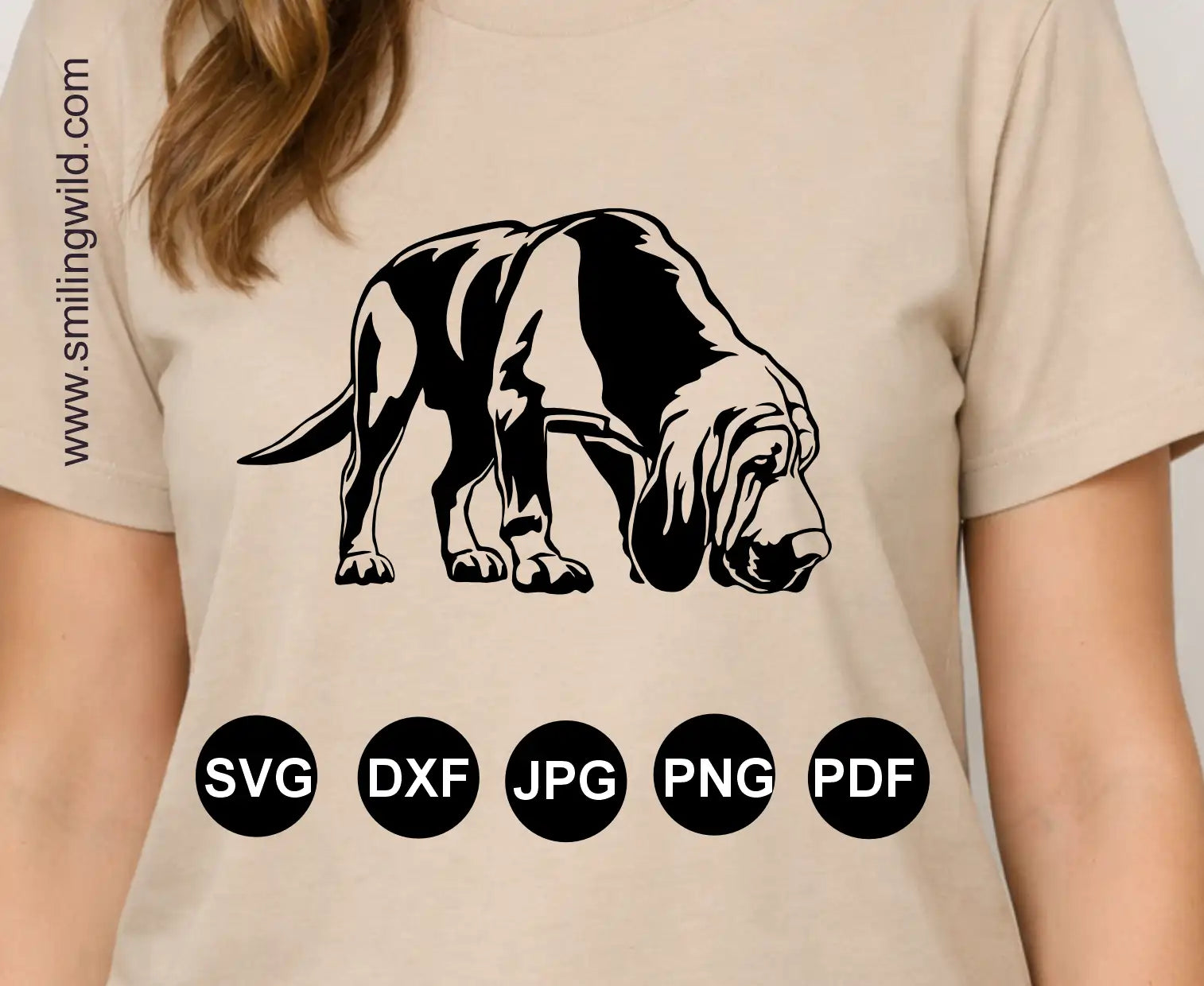 Bloodhound dog digital design in DXF and PNG for high-resolution laser engraving and wood etching.