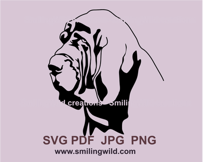 Bloodhound head vector clipart in black, perfect for Cricut and hunting-themed crafts.