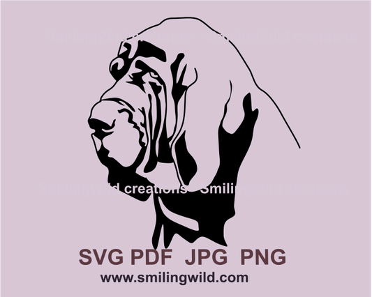 Bloodhound head vector clipart in black, perfect for Cricut and hunting-themed crafts.