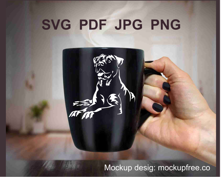 boerboel dog white desing is printed on a black coffe mug