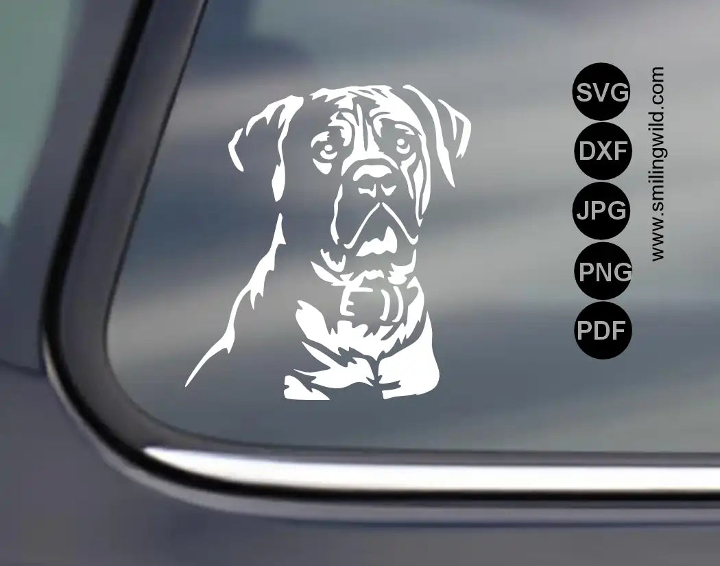 Boerboel SVG portrait cut file presented as a vinyl car decal
