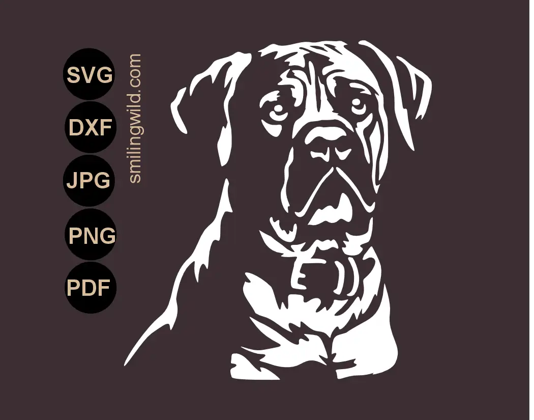 Boerboel white svg png and dxf vector drawing made as a painting stencil file, glass etching, engraving and vinyl cutting template