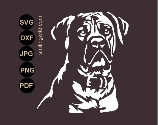 Boerboel white svg png and dxf vector drawing made as a painting stencil file, glass etching, engraving and vinyl cutting template