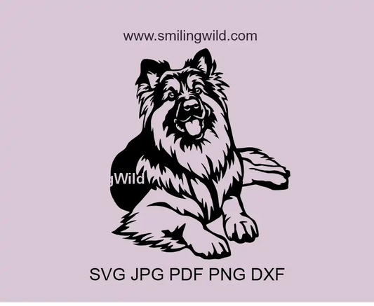 Lying Bohemian Shepherd SVG vector file, showcasing the detailed profile of the Chodsky Pes breed. Perfect dog vector art for use in vinyl cutting.