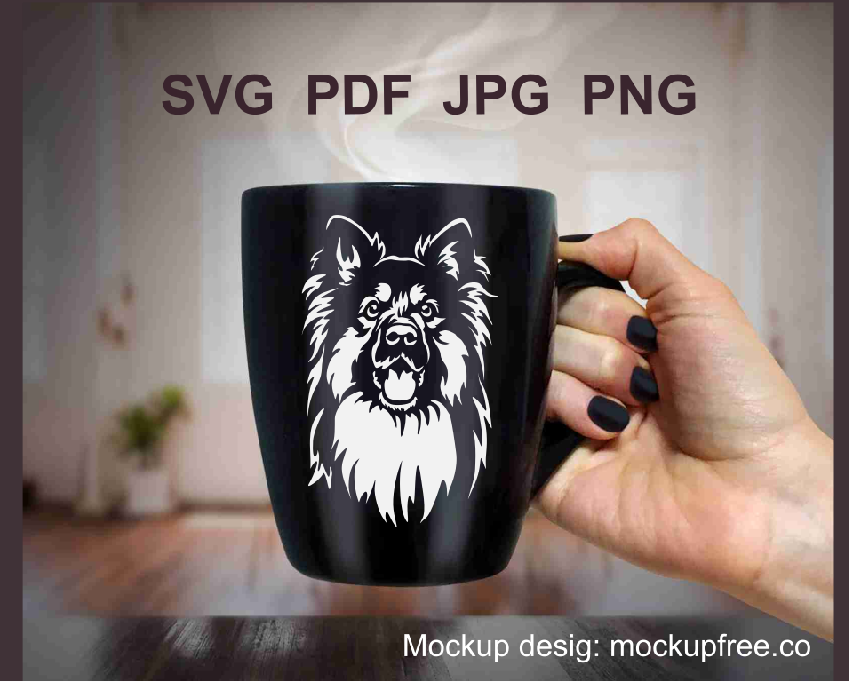 bohemian shepherd clip art decal printed on a black coffy mug