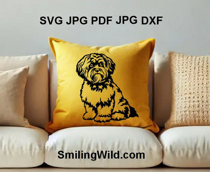Detailed black vector PNG of Bolonka Zwetna in a calm sitting pose for DIY crafts