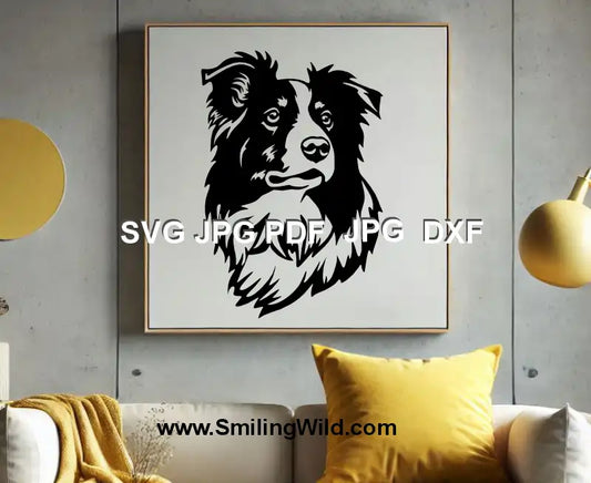 Border Collie Hund SVG, PNG &amp; DXF Black Head Clipart – Hunde-Vektorgrafik für Cricut, Laserschneiden und Gravieren
