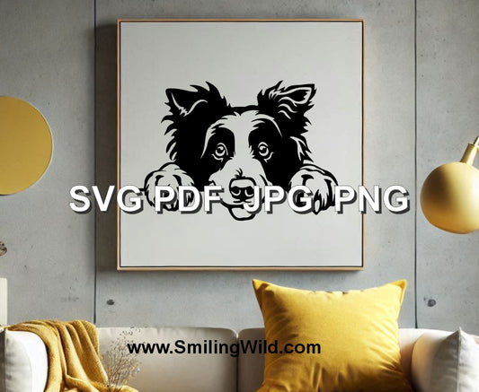 Realistic peeking Border Collie vector clipart, perfect for Glowforge, Silhouette, and CNC projects
