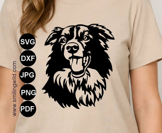 Border collie smiling portrait svg and png portrait representing a vinyl decal that can be made of this Cricut cutting fle