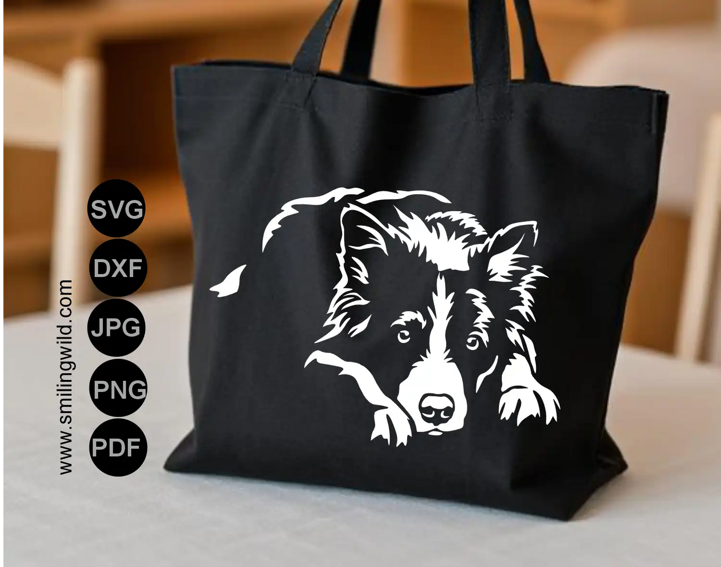 High-resolution Border Collie in white svg and png vector application optimized for precision laser engraving and vinyl cutting