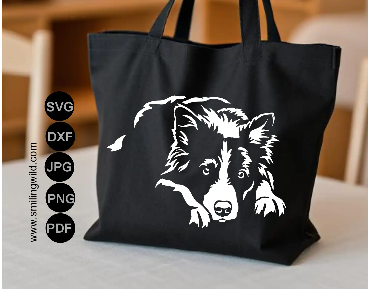 High-resolution Border Collie in white svg and png vector application optimized for precision laser engraving and vinyl cutting