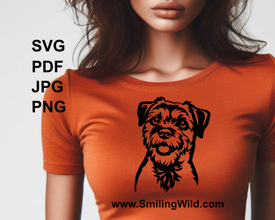 border terrier clip art application printed on an orange woman t shirt