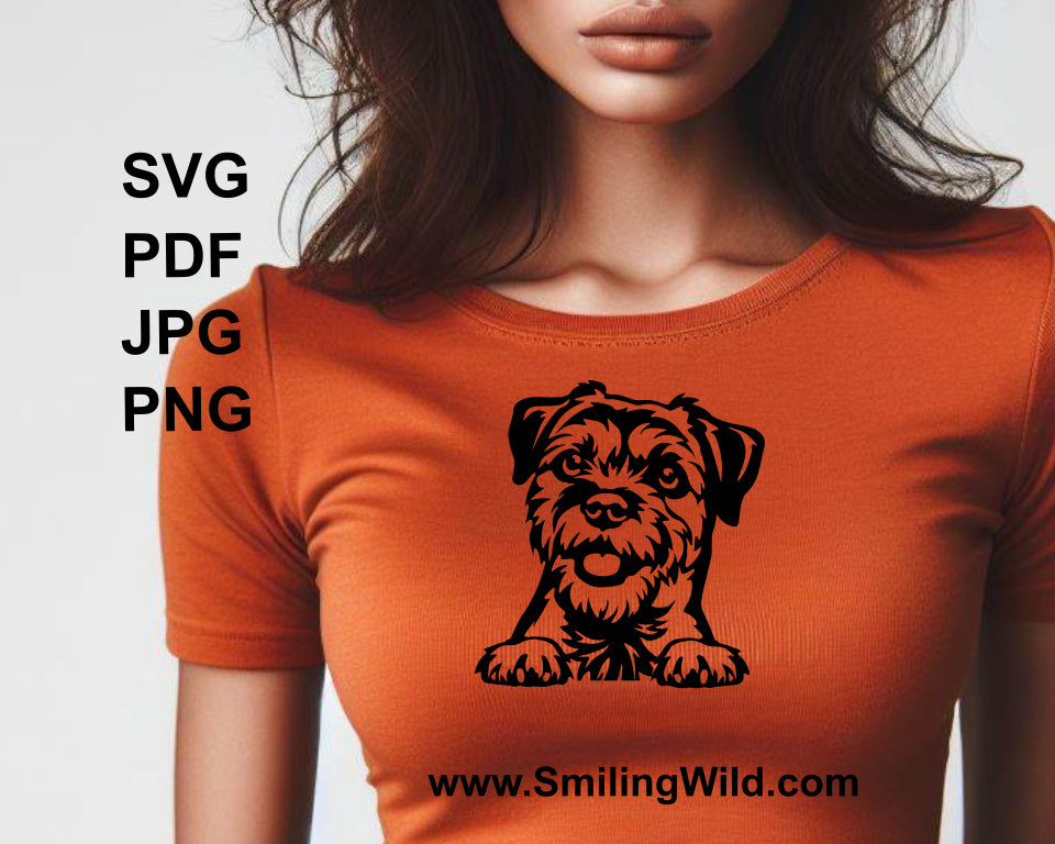 Border terrier digital t shirt application in a black color lines