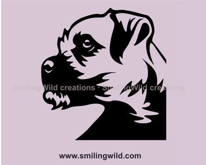 border terrier face in graphic art shown fro one side