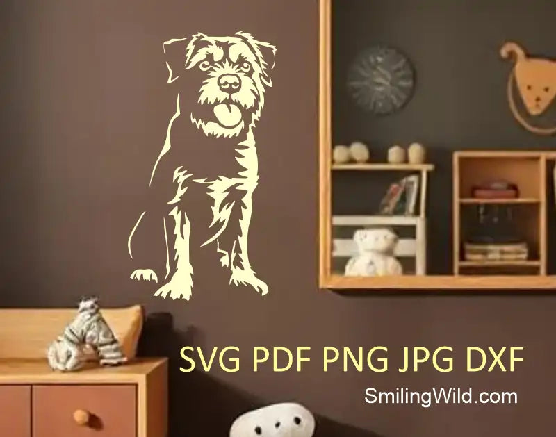 Sitting Border Terrier white vector clipart, designed for precise laser engraving and Cricut DIY projects.