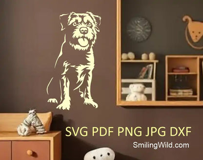 Sitting Border Terrier white vector clipart, designed for precise laser engraving and Cricut DIY projects.