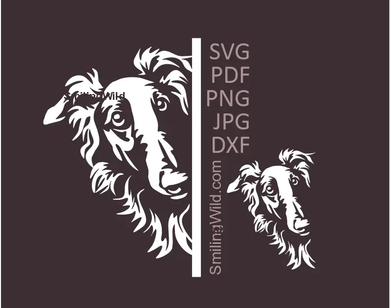 Borzois peeking from the corner dog white vector SVG PNG DXF clipart for Cricut, Silhouette, and laser cutting projects