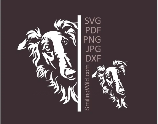 Borzois peeking from the corner dog white vector SVG PNG DXF clipart for Cricut, Silhouette, and laser cutting projects