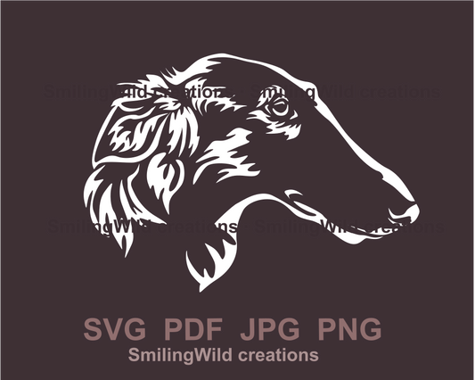 Borzoi dog svg face clip art portrait