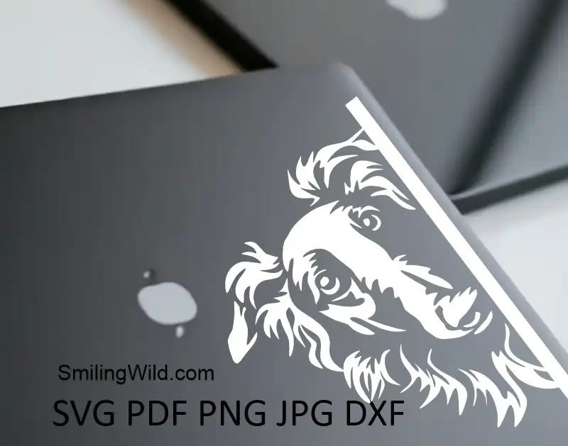 A laptop design of Borzoi dog face made of SVG, PNG, DXF vector clipart files