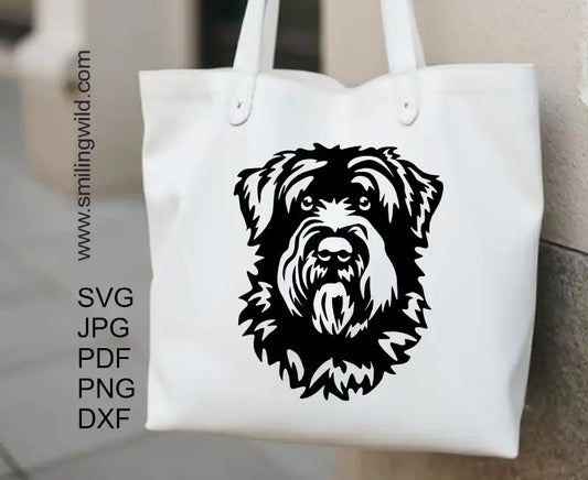 A bag with an application of Bouvier des Flandres black vector drawing - a dog art SVG PNG DXF files for vinyl and laser engraving
