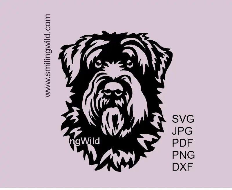 Bouvier des Flandres dog face SVG PNG DXF black vector clipart for Cricut and laser cutting projects