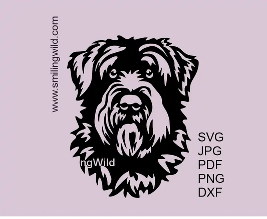 Bouvier des Flandres dog face SVG PNG DXF black vector clipart for Cricut and laser cutting projects